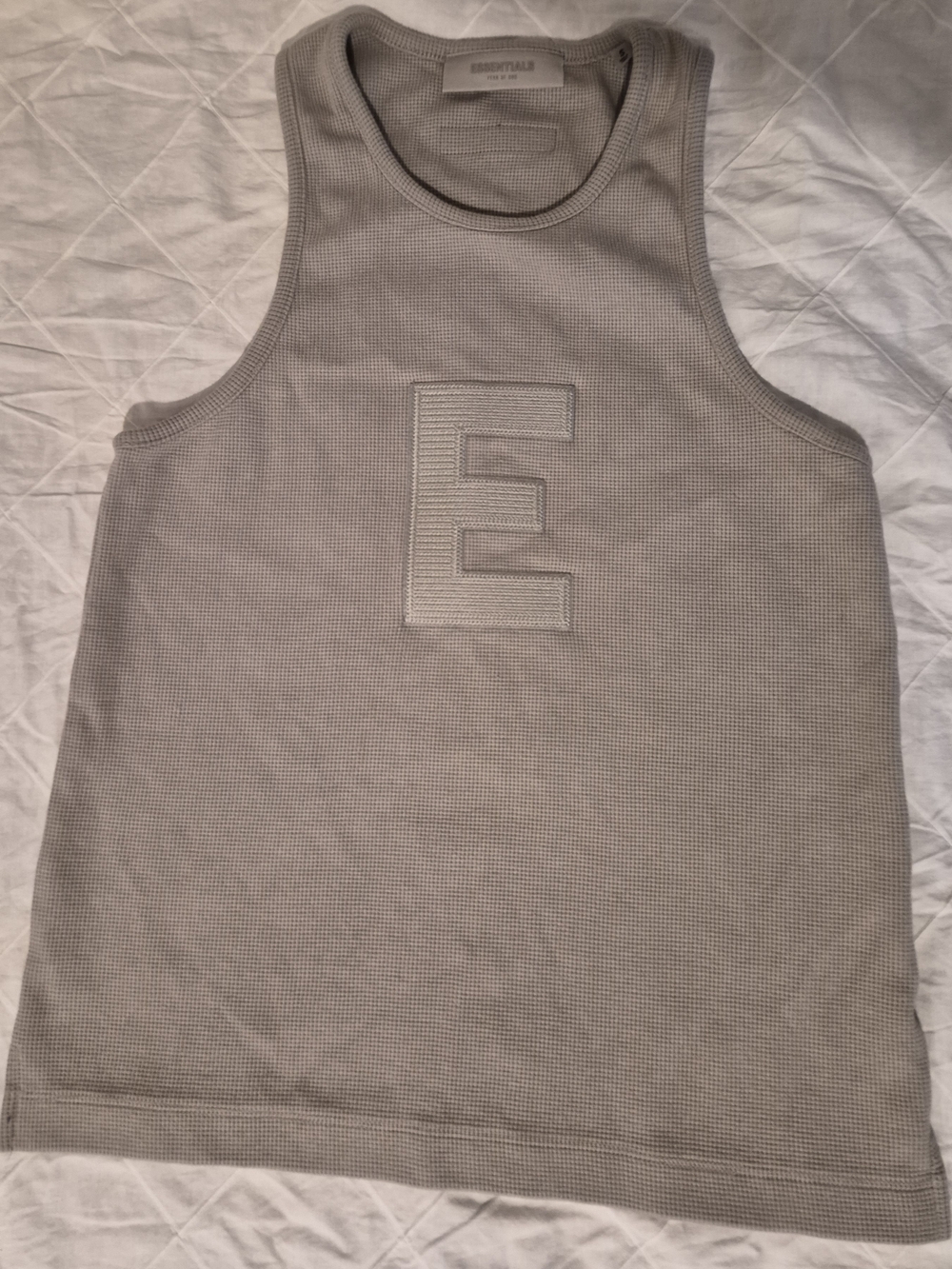 Fear of God Essentials Beige Waffle Tank with Embroidered E
